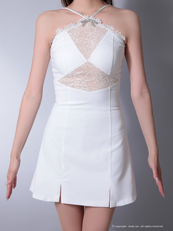 画像15: XSサイズあり【ANDY/アンディ】ビジューリボン/ ホルターネック/ レース/ 切替/ ストレッチ/ フレア/ ミニドレス/ キャバドレス[OF05] (15)