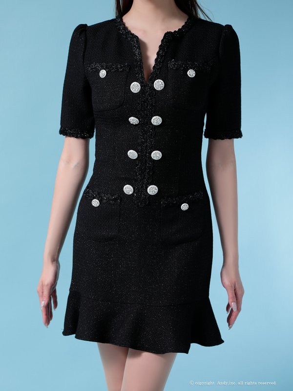 画像9: XSサイズあり【ANDY/アンディ】パイピング/ ビジューボタン/ デザインポケット/ 半袖/ 袖あり/ マーメイド/ ミニドレス/ キャバドレス[OF05] (9)