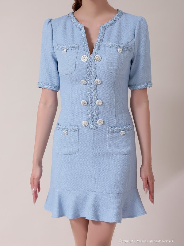 画像17: XSサイズあり【ANDY/アンディ】パイピング/ ビジューボタン/ デザインポケット/ 半袖/ 袖あり/ マーメイド/ ミニドレス/ キャバドレス[OF05] (17)