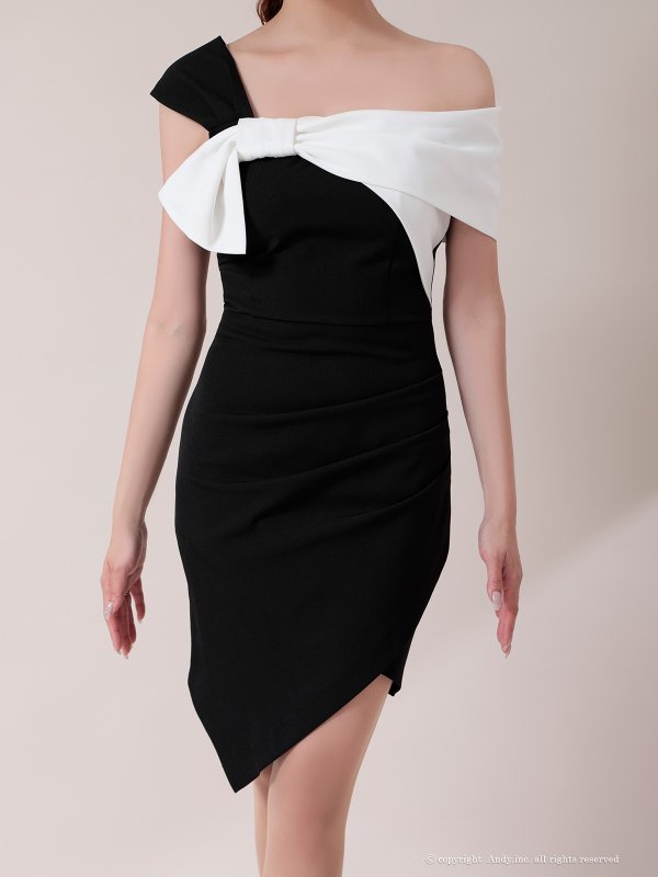 画像9: XSサイズあり【ANDY/アンディ】バイカラー/ ワンショル/ オフショル/ アシンメトリー/ タイト/ ミニドレス/ キャバドレス[OF05] (9)