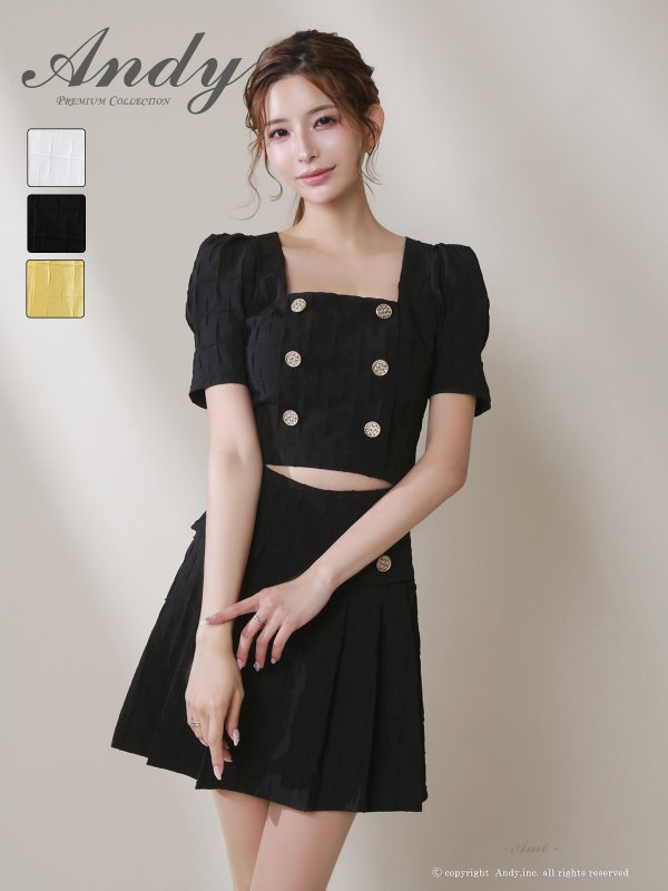 画像7: XSサイズあり【ANDY/アンディ】パワショル/ ウエストカットアウト/ ハーフスリーブ/ ジャガード/ プリーツ/ ミニドレス/ キャバドレス[OF05] (7)