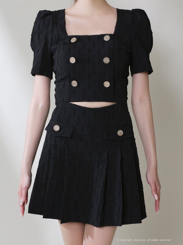 画像10: XSサイズあり【ANDY/アンディ】パワショル/ ウエストカットアウト/ ハーフスリーブ/ ジャガード/ プリーツ/ ミニドレス/ キャバドレス[OF05] (10)