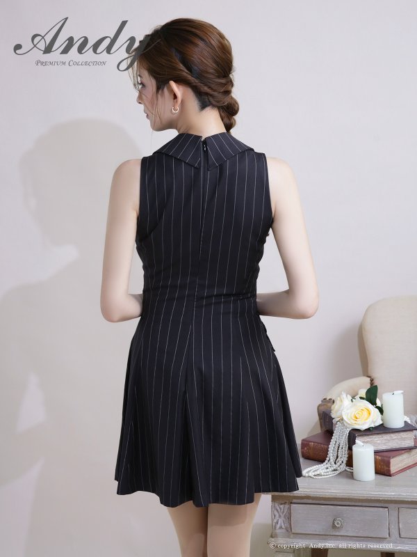 画像18: XSサイズあり【ANDY/アンディ】襟付き/ ストライプ/ ビジューボタン/ ノースリーブ/ Vネック/ フレア/ ミニドレス/ キャバドレス[OF05] (18)