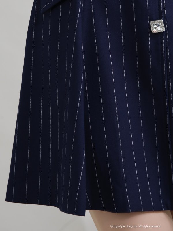 画像6: XSサイズあり【ANDY/アンディ】襟付き/ ストライプ/ ビジューボタン/ ノースリーブ/ Vネック/ フレア/ ミニドレス/ キャバドレス[OF05] (6)