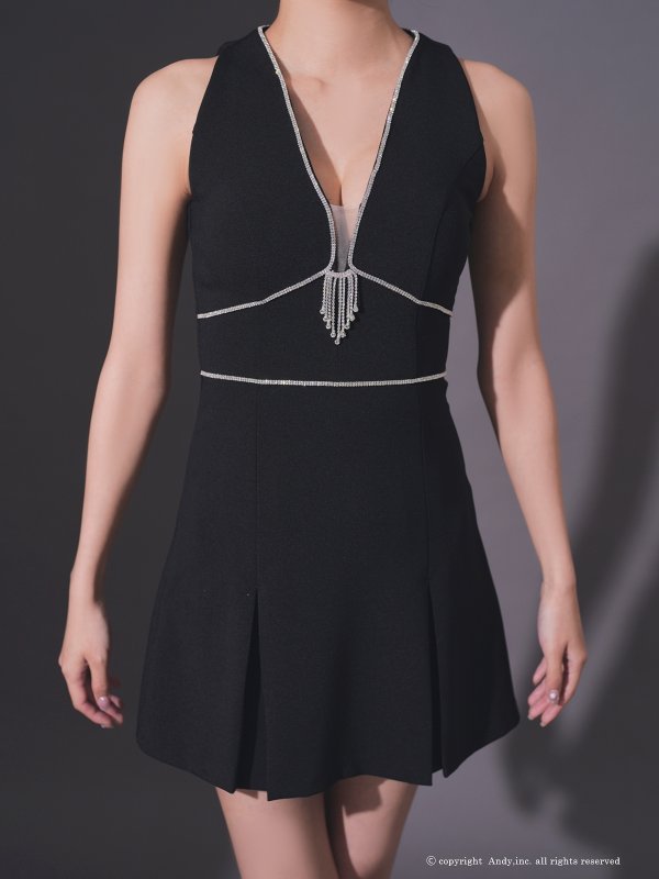 画像6: XSサイズあり【ANDY/アンディ】シンプル/ ワンカラー/ ノースリーブ/ ビジューライン/ バストシアー/ フレア/ Aライン/ ミニドレス/ キャバドレス[OF05] (6)