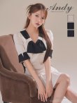 画像16: XSサイズあり【ANDY/アンディ】バイカラー/ リボンモチーフ/ 半袖/ 袖あり/ Vネック/ ダブルボタン/ プリーツ/ フレア/ セットアップ/ ミニドレス/ キャバドレス[OF05] (16)