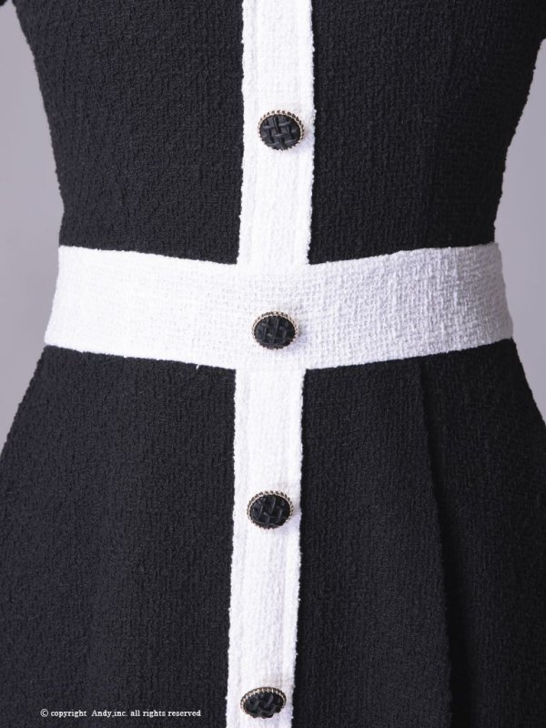 画像15: Lサイズあり【ANDY/アンディ】ツイード/ バイカラー/ 切り替えデザイン/ 半袖/ 袖あり/ スクエアネック/ ボタン/ フレア/ ミニドレス/ キャバドレス[FB03] (15)