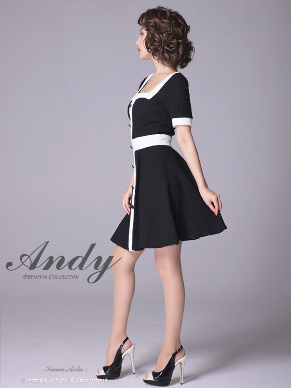 画像11: Lサイズあり【ANDY/アンディ】ツイード/ バイカラー/ 切り替えデザイン/ 半袖/ 袖あり/ スクエアネック/ ボタン/ フレア/ ミニドレス/ キャバドレス[FB03] (11)