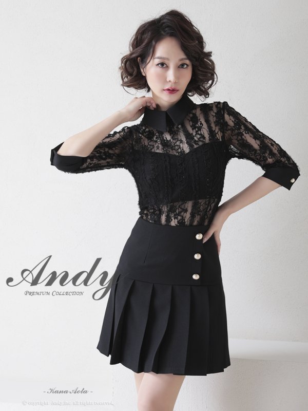 画像11: 【ANDY/アンディ】襟付き/ 袖あり/ 五分袖/ レース/ 切替/ プリーツスカート/ ミニドレス/ キャバドレス[OF05] (11)