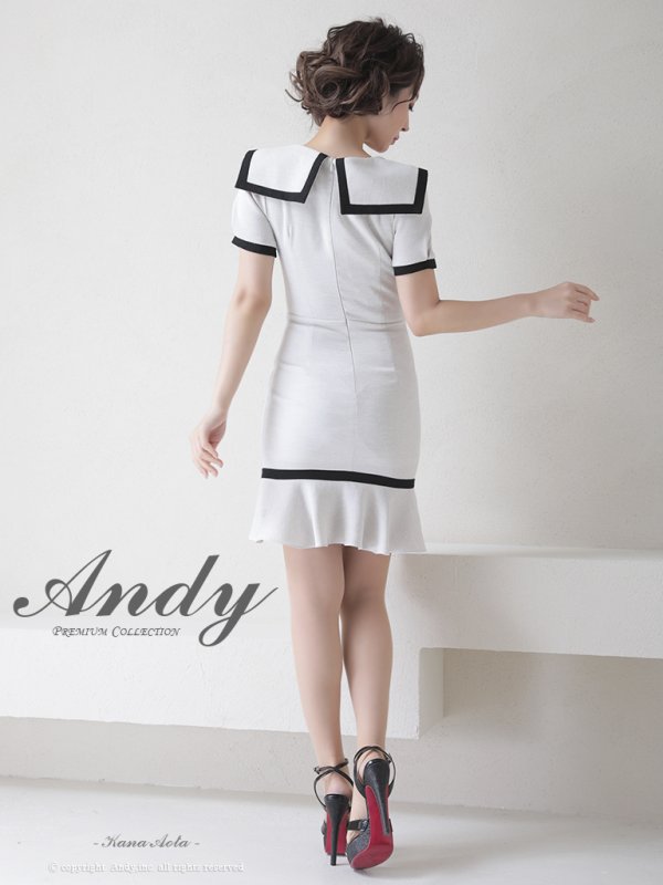 画像4: 【ANDY/アンディ】セーラーカラー/ パイピング/ ボタン/ 半袖/ 袖あり/ タイト/ 裾フリル/ 膝丈/ ワンピース/ ミニドレス/ キャバドレス[OF05] (4)