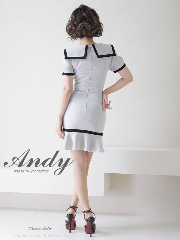 画像13: 【ANDY/アンディ】セーラーカラー/ パイピング/ ボタン/ 半袖/ 袖あり/ タイト/ 裾フリル/ 膝丈/ ワンピース/ ミニドレス/ キャバドレス[OF05] (13)