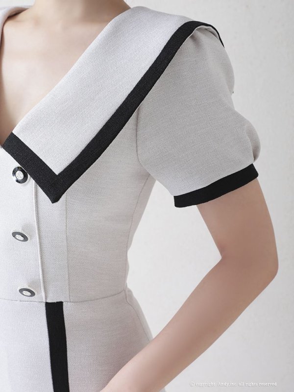 画像7: 【ANDY/アンディ】セーラーカラー/ パイピング/ ボタン/ 半袖/ 袖あり/ タイト/ 裾フリル/ 膝丈/ ワンピース/ ミニドレス/ キャバドレス[OF05] (7)