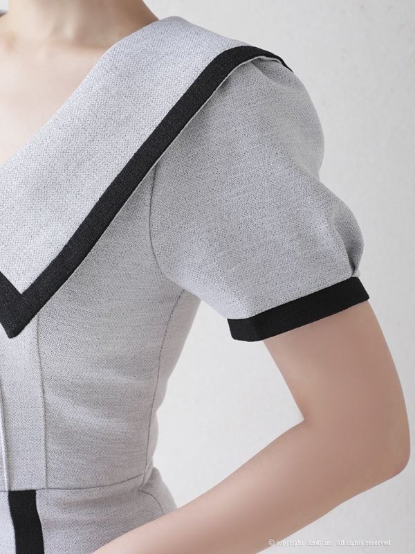 画像16: 【ANDY/アンディ】セーラーカラー/ パイピング/ ボタン/ 半袖/ 袖あり/ タイト/ 裾フリル/ 膝丈/ ワンピース/ ミニドレス/ キャバドレス[OF05] (16)