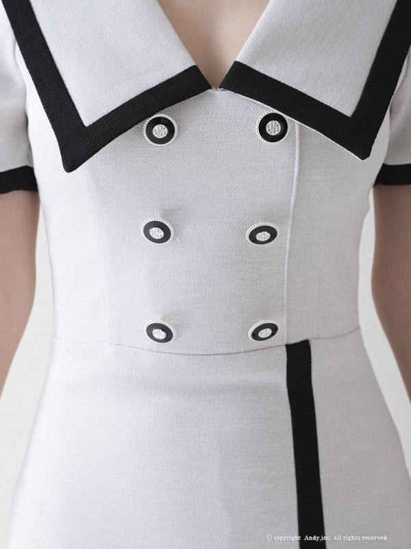 画像6: 【ANDY/アンディ】セーラーカラー/ パイピング/ ボタン/ 半袖/ 袖あり/ タイト/ 裾フリル/ 膝丈/ ワンピース/ ミニドレス/ キャバドレス[OF05] (6)