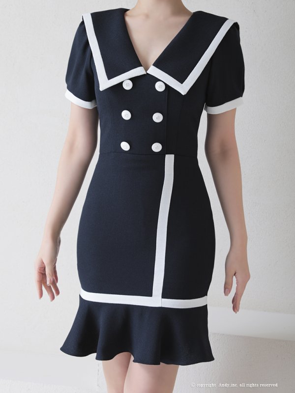 画像22: 【ANDY/アンディ】セーラーカラー/ パイピング/ ボタン/ 半袖/ 袖あり/ タイト/ 裾フリル/ 膝丈/ ワンピース/ ミニドレス/ キャバドレス[OF05] (22)