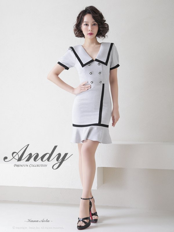画像11: 【ANDY/アンディ】セーラーカラー/ パイピング/ ボタン/ 半袖/ 袖あり/ タイト/ 裾フリル/ 膝丈/ ワンピース/ ミニドレス/ キャバドレス[OF05] (11)
