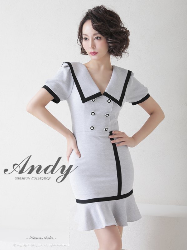 画像10: 【ANDY/アンディ】セーラーカラー/ パイピング/ ボタン/ 半袖/ 袖あり/ タイト/ 裾フリル/ 膝丈/ ワンピース/ ミニドレス/ キャバドレス[OF05] (10)
