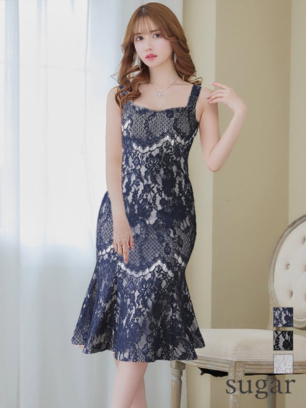 画像17: 【ANDY/アンディ】マーメイド/ 総レース/ スクエアネック/ 裾フリル/ ひざ丈/ ワンピース/ ミディアム/ キャバドレス[OF05] (17)