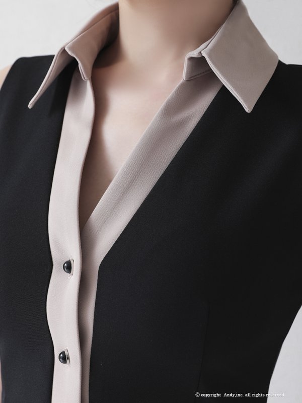 画像7: 【ANDY/アンディ】襟付き/ バイカラー/ 切替/ ノースリーブ/ タイト/ ミニドレス/ キャバドレス[FB03] (7)