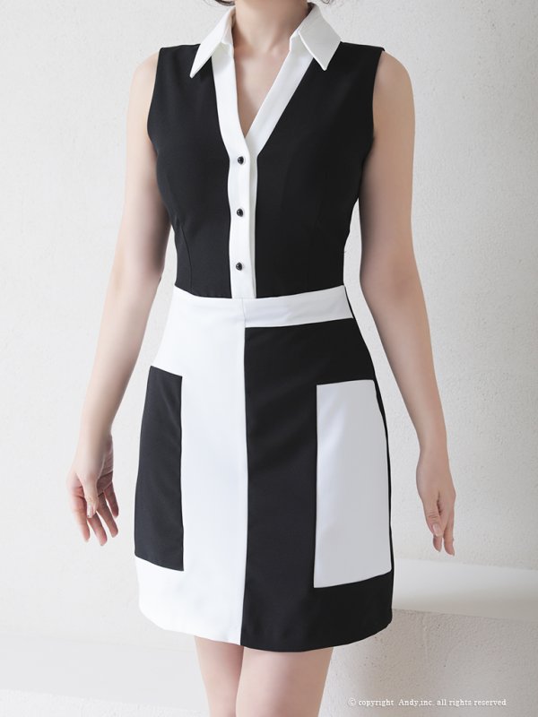 画像16: 【ANDY/アンディ】襟付き/ バイカラー/ 切替/ ノースリーブ/ タイト/ ミニドレス/ キャバドレス[FB03] (16)
