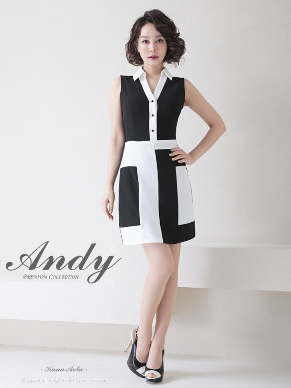 画像13: 【ANDY/アンディ】襟付き/ バイカラー/ 切替/ ノースリーブ/ タイト/ ミニドレス/ キャバドレス[FB03] (13)