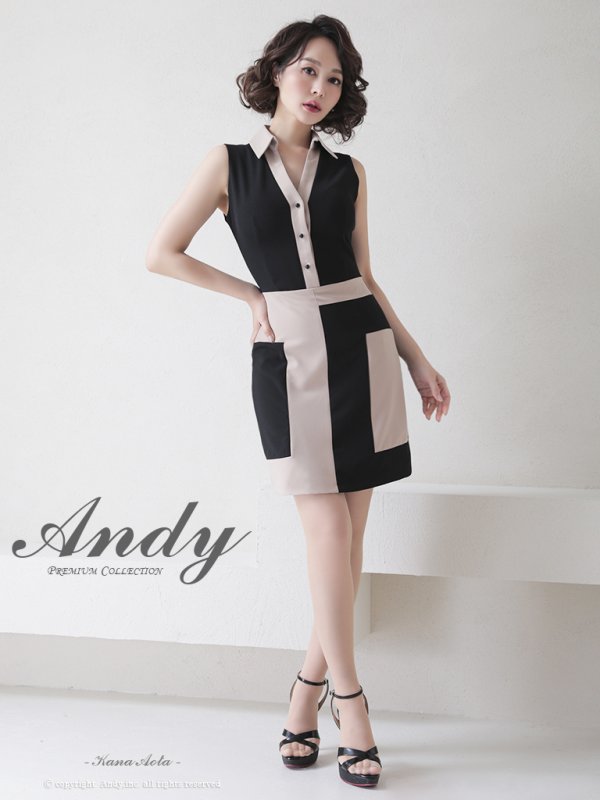 画像3: 【ANDY/アンディ】襟付き/ バイカラー/ 切替/ ノースリーブ/ タイト/ ミニドレス/ キャバドレス[FB03] (3)