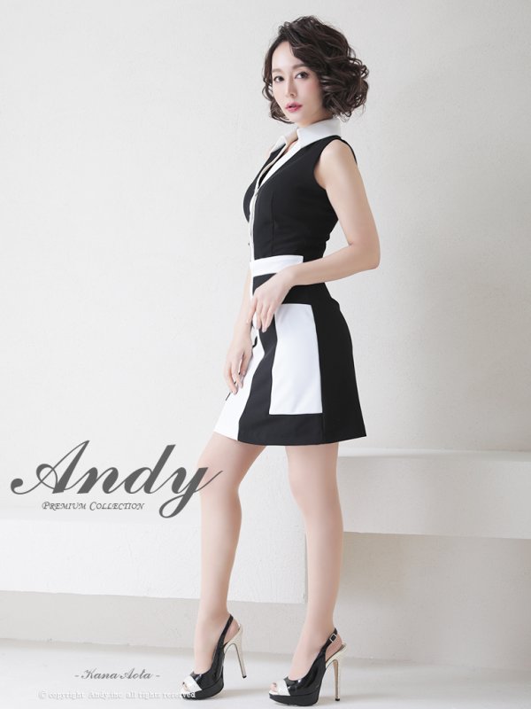 画像14: 【ANDY/アンディ】襟付き/ バイカラー/ 切替/ ノースリーブ/ タイト/ ミニドレス/ キャバドレス[FB03] (14)