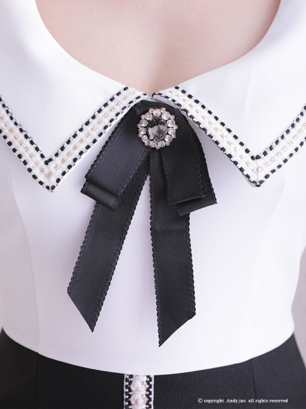 画像6: 【ANDY/アンディ】バイカラー/ 切り替えデザイン/ リボンブローチ/ 半袖/ 袖あり/ タイト/ ミニドレス/ キャバドレス[OF05] (6)