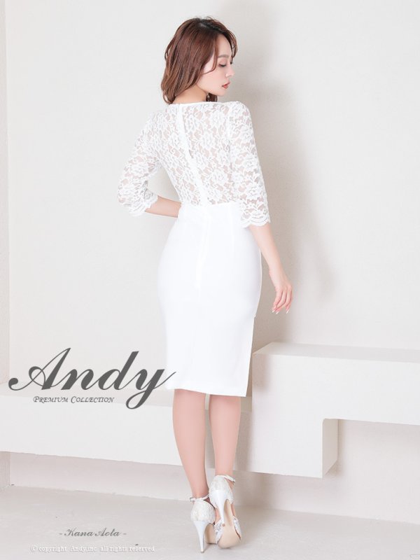 画像12: 【Andy /アンディ】レース切替 / アシメデザイン/ 袖あり/ 五分袖/ 膝丈/ タイト/ ミディアムドレス/ キャバドレス[OF05] (12)