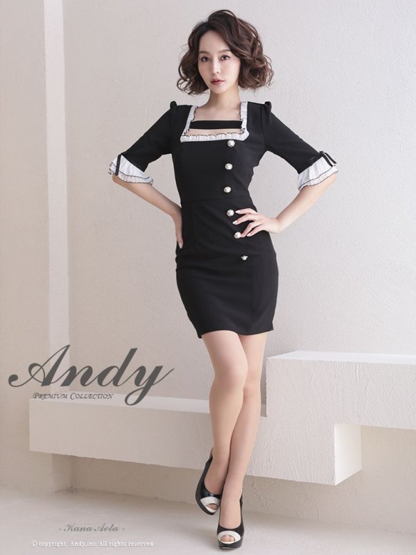 画像11: 【ANDY/アンディ】バイカラー/ フリル/ ボタン/ 五分袖/ 袖あり/ タイト/ ミニドレス/ キャバドレス[OF05] (11)