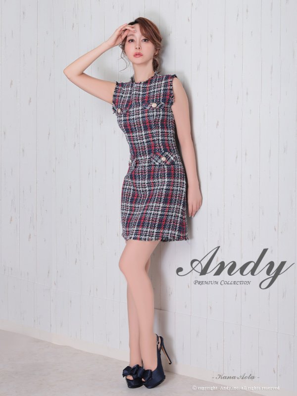 画像10: 【ANDY/アンディ】ミックスツイード/ フリンジ/ チェック柄/ クルーネック/ Aライン/ ワンピース/ ミニドレス/ キャバドレス[OF05] (10)