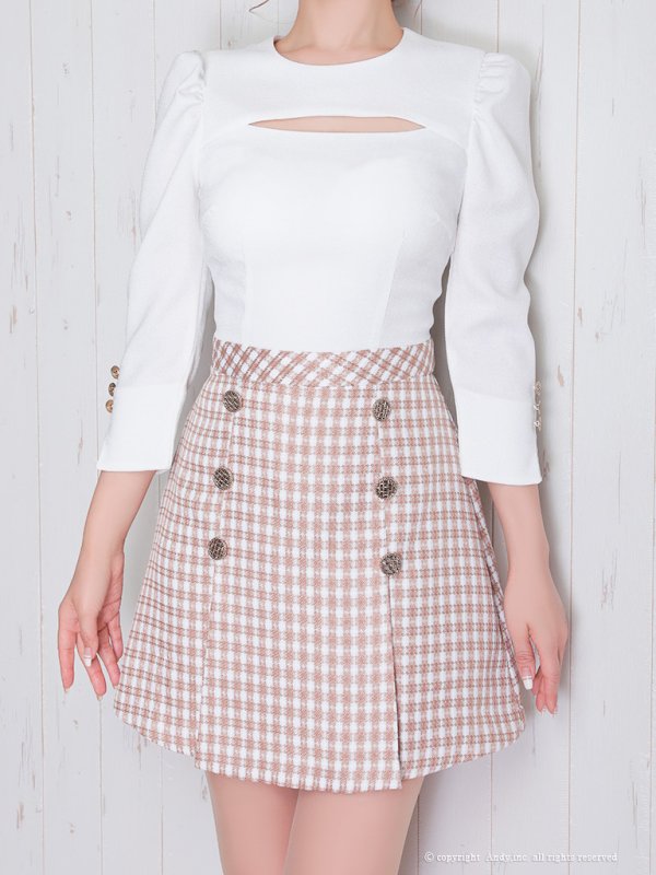 画像14: 【ANDY/アンディ】ツイード/ 切替/ 七分袖/ 長袖/ 袖あり/ カットアウト/ ボックスプリーツ/ ミニドレス/ キャバドレス[OF05] (14)