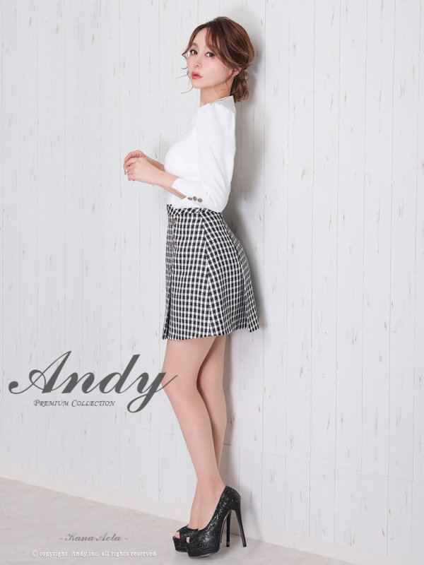 画像3: 【ANDY/アンディ】ツイード/ 切替/ 七分袖/ 長袖/ 袖あり/ カットアウト/ ボックスプリーツ/ ミニドレス/ キャバドレス[OF05] (3)