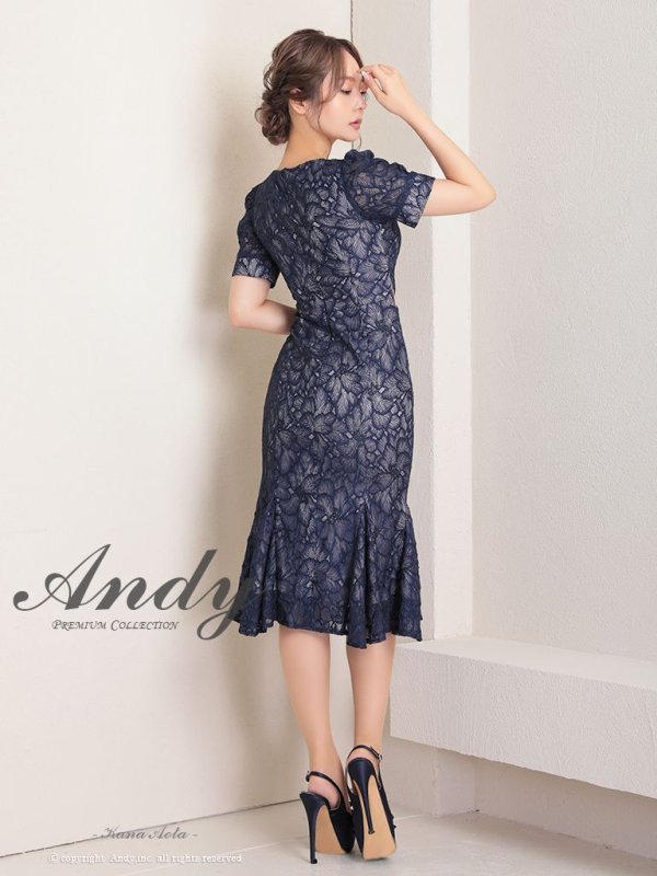 画像4: 【Andy ANDY Fashion Press 15 COLLECTION 01】フラワーレース/ ウエストカット/ 袖あり/ 半袖/ パフスリーブ/ シアー/ タイト/ 膝丈/ ミディアムドレス/ キャバドレス[OF05] (4)