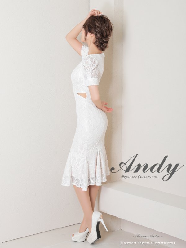 画像18: 【Andy ANDY Fashion Press 15 COLLECTION 01】フラワーレース/ ウエストカット/ 袖あり/ 半袖/ パフスリーブ/ シアー/ タイト/ 膝丈/ ミディアムドレス/ キャバドレス[OF05] (18)