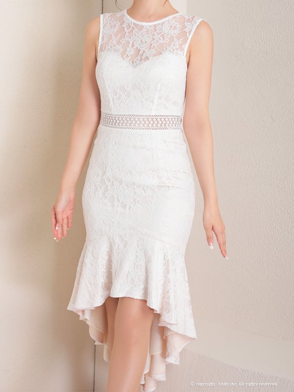 画像5: 【Andy ANDY Fashion Press 15 COLLECTION 02】フラワーレース/ ウエストシアー/ ノースリーブ/ マーメイド/ テールカット/ フリル/ ミディアムドレス/ キャバドレス[OF05] (5)