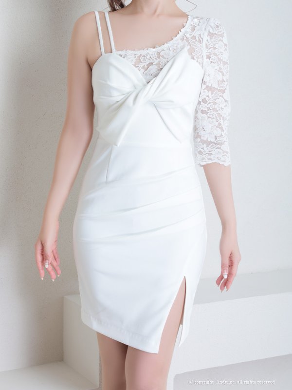 画像6: 【Andy ANDY Fashion Press 15 COLLECTION 03】ワンショルダー/ キャミソール/ 袖あり/ フラワーレース/ ワンカラー/ タイト/ ミニドレス/ キャバドレス[OF05] (6)