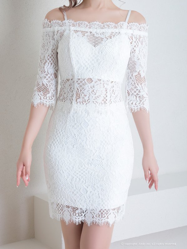 画像13: 【Andy ANDY Fashion Press 15 COLLECTION 04】オフショルダー/ 七分袖/ 長袖/ 袖あり/ フラワーレース/ セットアップ/ タイト/ ミニドレス/ キャバドレス[OF05] (13)