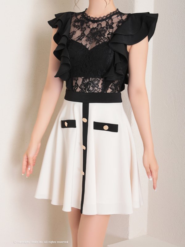 画像5: 【Andy ANDY Fashion Press 16 COLLECTION 05】フラワーレース/ バイカラー/ シアー/ ハイネック/ 台形スカート/ ミニドレス/ キャバドレス[OF05] (5)