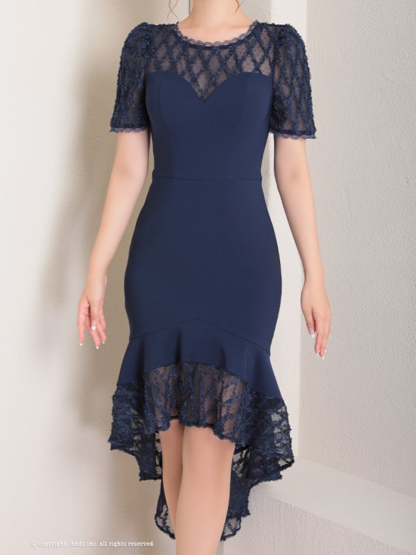 画像14: 【Andy ANDY Fashion Press 16 COLLECTION 06】ドットレース/ シアー/ 半袖/ 袖あり/ テールカット/ フリル/ ミディアムドレス/ キャバドレス[OF05] (14)