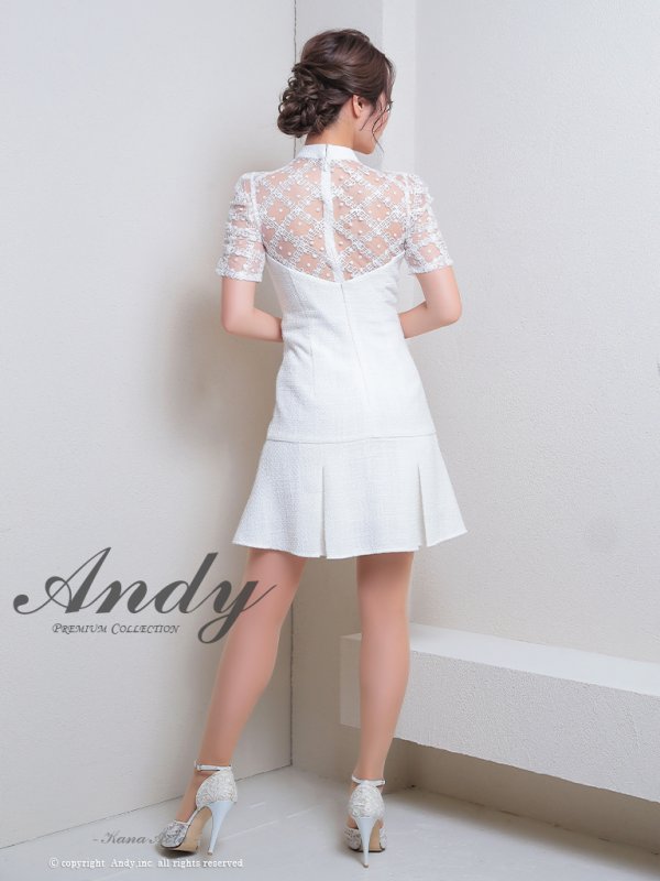 画像13: XSサイズあり【ANDY/アンディ】ラメツイード/ フロントジッパー/ 半袖/ 袖あり/ レース/ プリーツ/ Aライン/ フレア/ ミニドレス/ キャバドレス[OF05] (13)