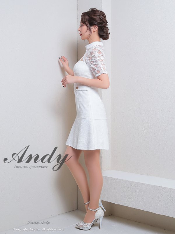 画像12: XSサイズあり【ANDY/アンディ】ラメツイード/ フロントジッパー/ 半袖/ 袖あり/ レース/ プリーツ/ Aライン/ フレア/ ミニドレス/ キャバドレス[OF05] (12)