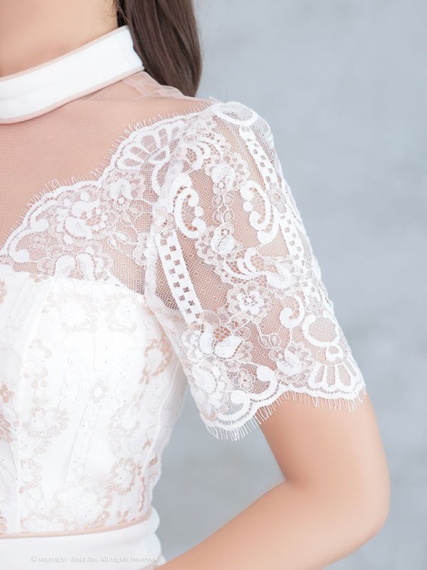 画像7: 【Andy ANDY Fashion Press 17 COLLECTION 05】レース/ シアー/ ハイネック/ パールボタン/ 袖あり/ 半袖/ タイト/ ミニドレス/ キャバドレス[OF05] (7)