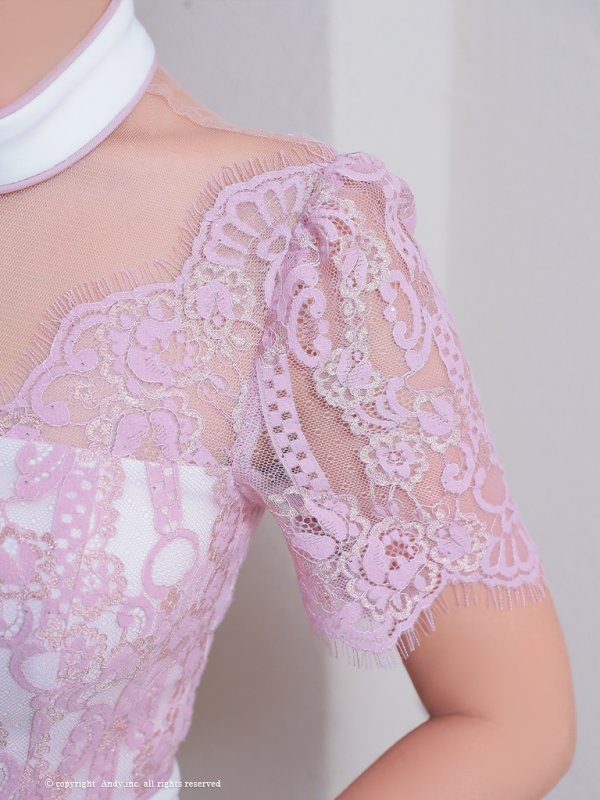 画像16: 【Andy ANDY Fashion Press 17 COLLECTION 05】レース/ シアー/ ハイネック/ パールボタン/ 袖あり/ 半袖/ タイト/ ミニドレス/ キャバドレス[OF05] (16)