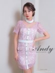 【Andy ANDY Fashion Press 17 COLLECTION 05】レース/ シアー/ ハイネック/ パールボタン/ 袖あり/ 半袖/ タイト/ ミニドレス/ キャバドレス　ピンク