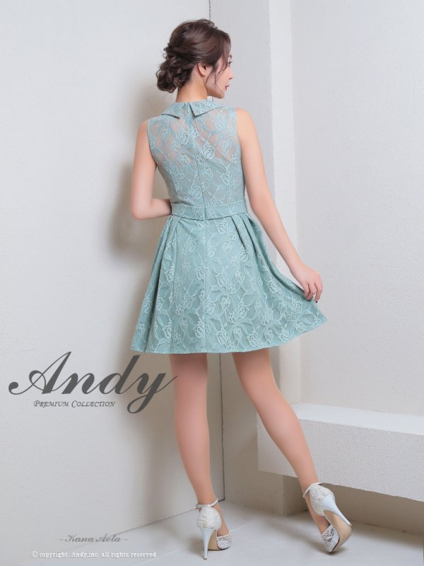 画像4: XSサイズあり【ANDY/アンディ】総レース/ 襟付き/ フロントジッパー/ ベルト/ ノースリーブ/ プリーツ/ Aライン/ フレア/ ミニドレス/ キャバドレス[OF05] (4)