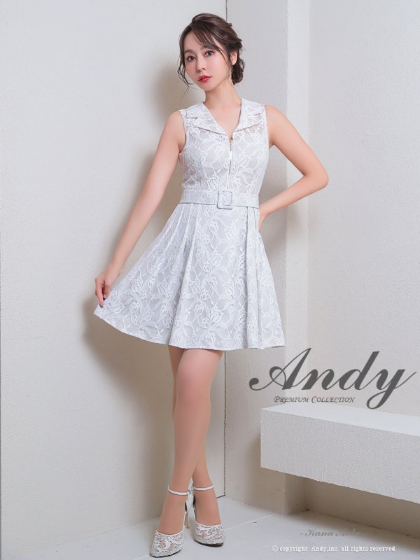 画像16: XSサイズあり【ANDY/アンディ】総レース/ 襟付き/ フロントジッパー/ ベルト/ ノースリーブ/ プリーツ/ Aライン/ フレア/ ミニドレス/ キャバドレス[OF05] (16)