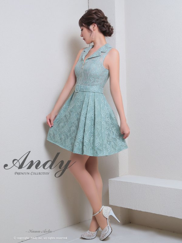 画像3: XSサイズあり【ANDY/アンディ】総レース/ 襟付き/ フロントジッパー/ ベルト/ ノースリーブ/ プリーツ/ Aライン/ フレア/ ミニドレス/ キャバドレス[OF05] (3)