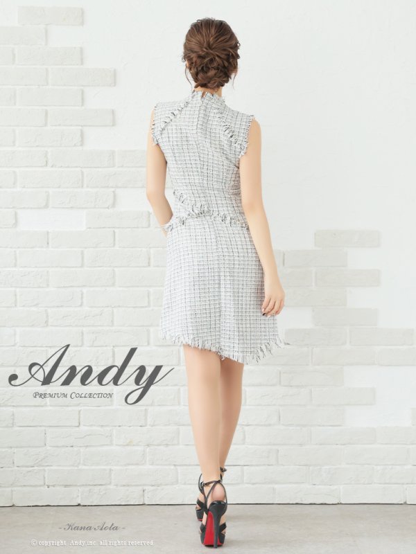 画像12: 【ANDY/アンディ】ツイード/ ボタン/ フリンジ/ ノースリーブ/ Aライン/ フレア/ ミニドレス/ キャバドレス[OF05] (12)
