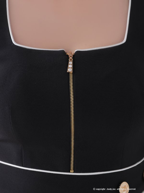 画像33: XSサイズあり【ANDY/アンディ】フロントジップ/ バイカラー/ チェーン/ 袖あり/ 七分袖/ フレア/ ミニドレス/ キャバドレス[OF05] (33)